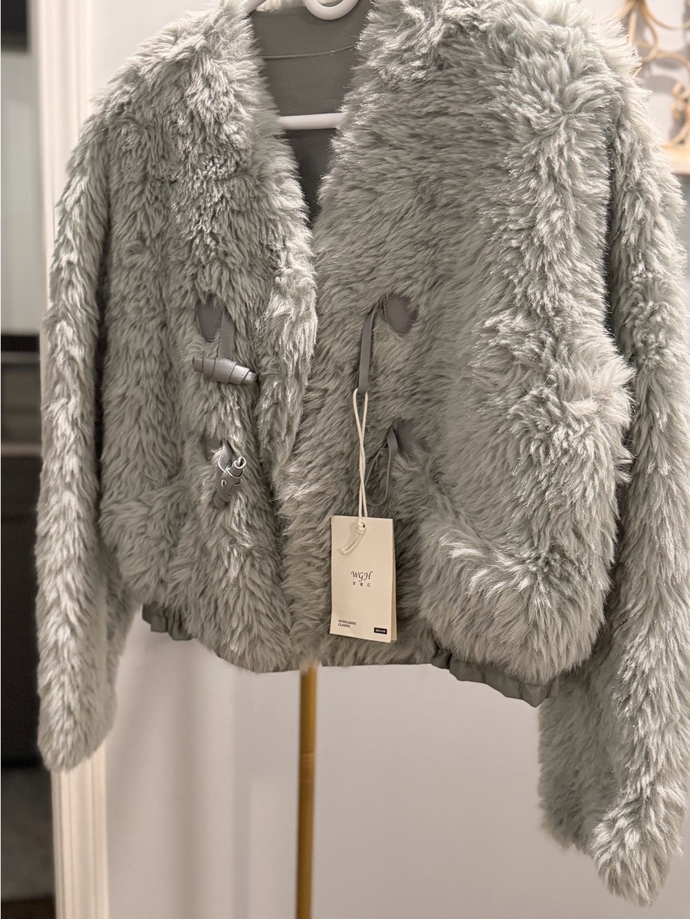 Plush Teddy Toggle Jacket - Light Gray